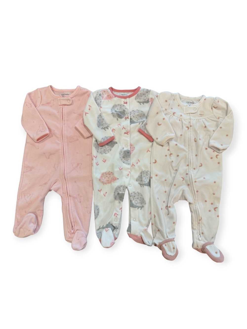Carter's Baby Girls' 3-Pack Fleece Footed Pajamas, Size 6 Months, Soft and Cozy